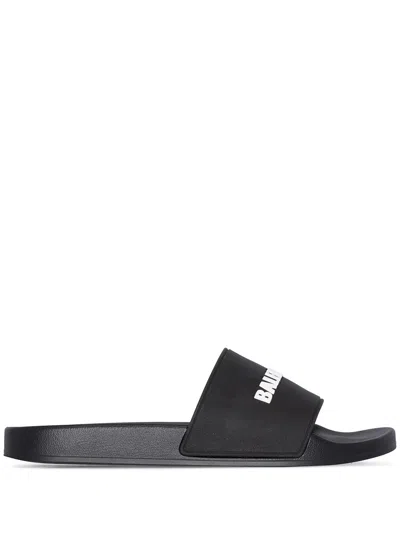 Balenciaga Black & White Embossed Slide Sandals For Men By