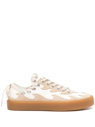 Bluemarble Men's Tan Cut-out Sneaker With Flame Print And Flatform Sole In Neutral