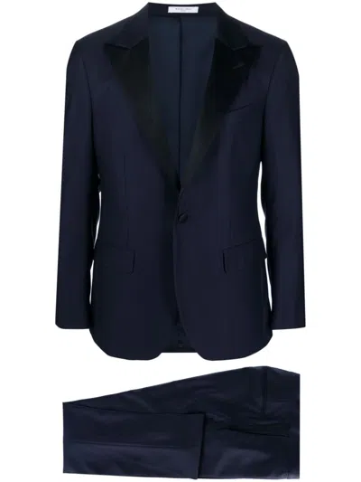 Boglioli Navy Blue Peak-lapel Single-breasted Suit For Men