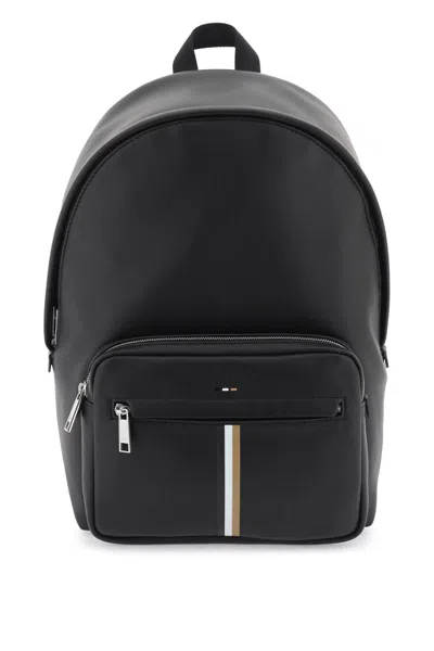 Hugo Boss Men's Eco-leather Backpack With Striped Detail In Black