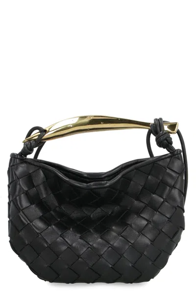 Bottega Veneta Black Mini Crossbody Handbag With Intrecciato Motif And Gold-tone Hardware