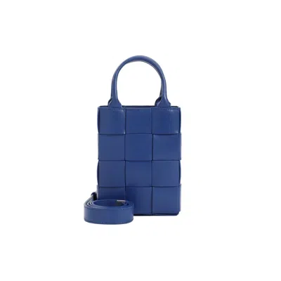 Bottega Veneta Blue Leather Mini Shoulder Bag For Men In Orange