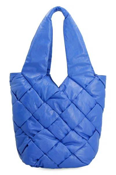Bottega Veneta Classic Blue Leather Tote Handbag For Men In Burgundy