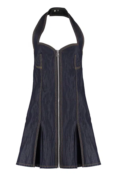Bottega Veneta Denim Dress With Contrasting Color Stitching For Women In Blue