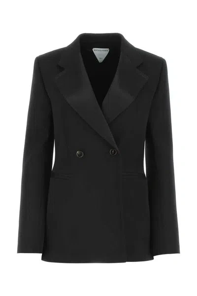 Bottega Veneta Double-breasted Wool Jacket With Satin Lapels For Women In Black