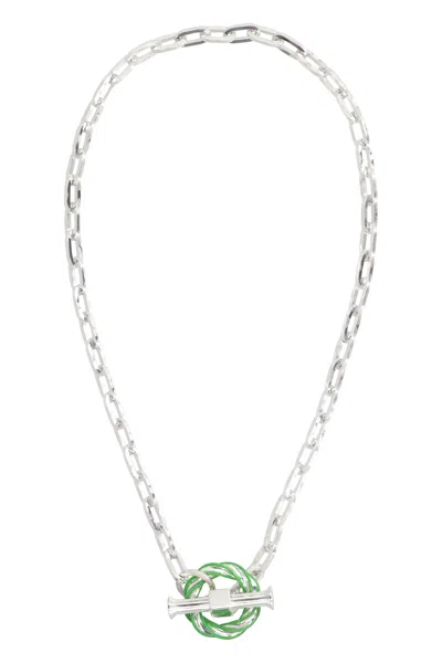 Bottega Veneta Enamelled Charm Chain Silver Necklace For Women In Gray