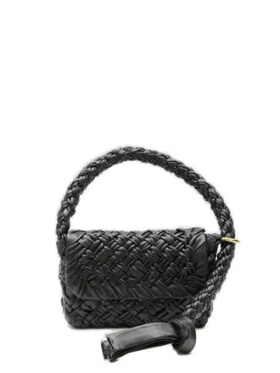 Bottega Veneta Foulard Style Intreccio Motif Handbag In Soft Black Calfskin