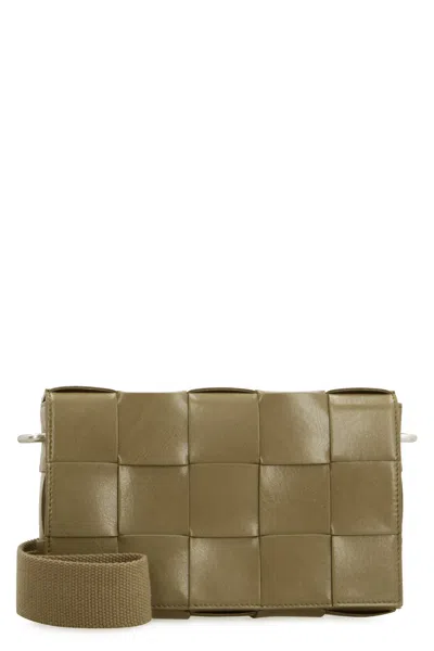 Bottega Veneta Green Intrecciato Crossbody Handbag For Men In Brown
