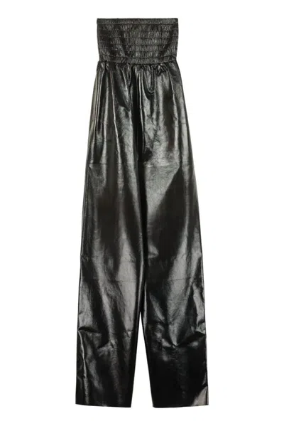 Bottega Veneta Leather Jumpsuit In Black