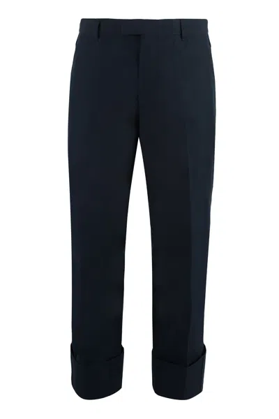 Bottega Veneta Men's Blue Roll-up Cotton Trousers For Ss23