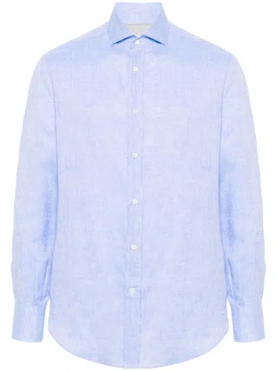 Brunello Cucinelli Spread-collar Linen Shirt In Blue
