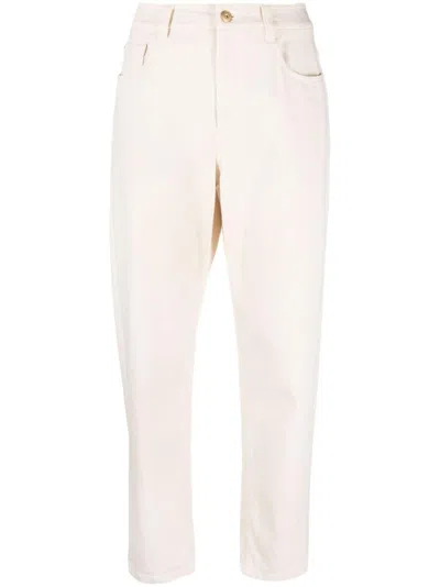 Brunello Cucinelli High-waisted Cropped Jeans In White