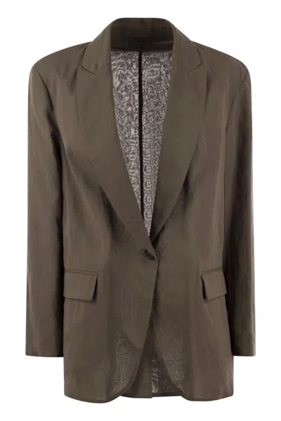 Brunello Cucinelli Contemporary Cotton Light Knit Jacket With Jewel Embellishment In Brown