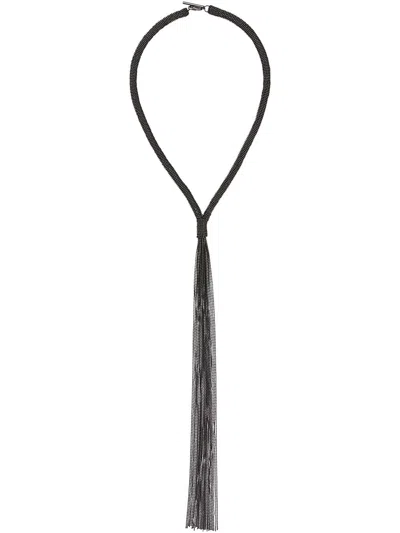 Brunello Cucinelli Elegant Grey Beaded Tassel Necklace With T-bar Fastening In Gray