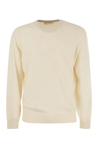 Brunello Cucinelli Pure Cashmere Crew-neck Sweater For Men In Ivory