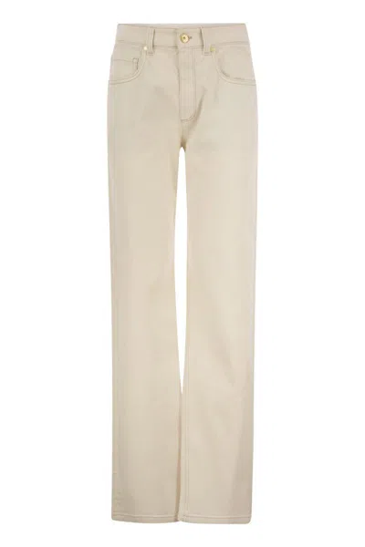 Brunello Cucinelli Loose Trousers In Garment-dyed Comfort Denim With Shiny Tab For Women In Ecru