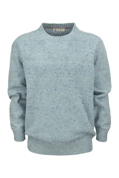 Brunello Cucinelli Crew-neck Sweater In Wool And Cashmere Mix In Light Blue