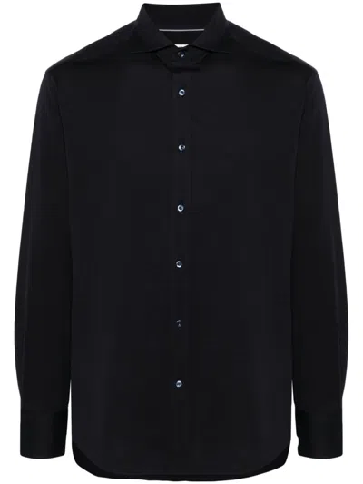 Brunello Cucinelli Spread-collar Cotton Shirt In Blue