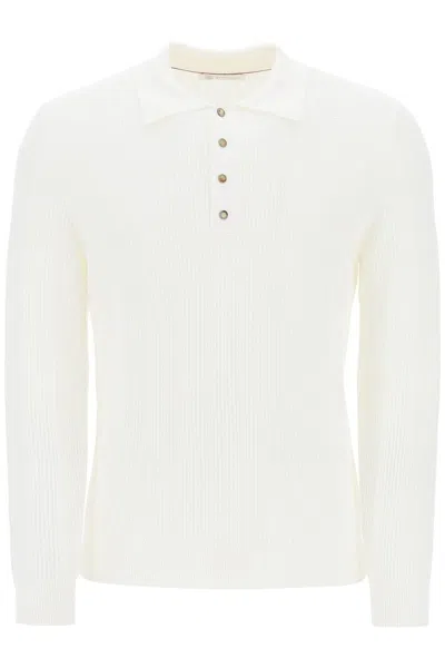 Brunello Cucinelli Long-sleeved Knitted Polo Shirt In White