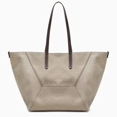 Brunello Cucinelli Rope-coloured Canvas Shopper Handbag In Grey