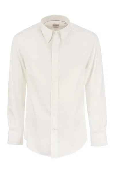 Brunello Cucinelli Slim Fit Twill Button-down Shirt For Men In White