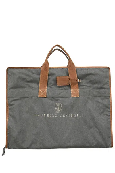 Brunello Cucinelli Stylish Men's Grey Handbag In Gray