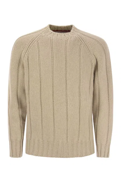 Brunello Cucinelli Tan Flat-ribbed Cashmere Sweater For Men In Beige