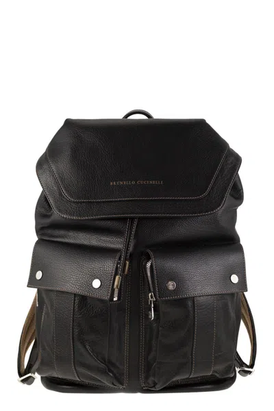 Brunello Cucinelli The Essential Leather Backpack For Men In Black