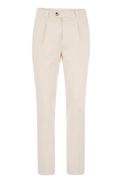 Brunello Cucinelli Versatile Cotton-blend Trousers For Men With Tailoring-inspired Details In White