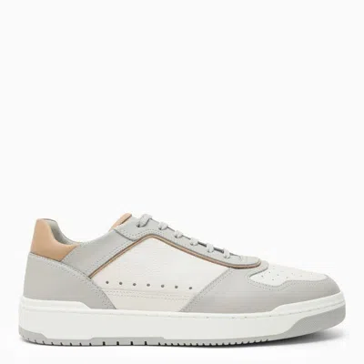 Brunello Cucinelli White And Grey Leather Low Top Sneaker For Men