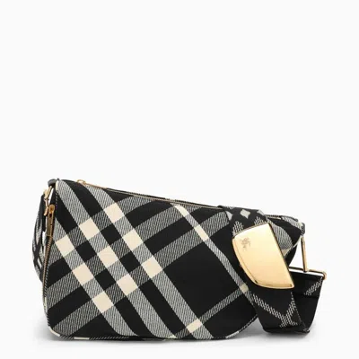 Burberry Shield Medium Messenger Handbag Black/calico Cotton Blend With Check Pattern