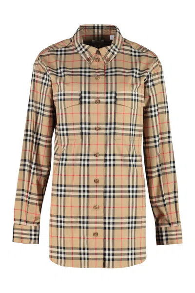 Burberry Vintage Check-motif Oversize Shirt In Beige
