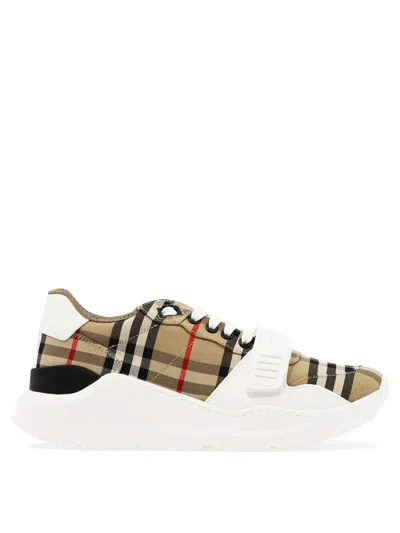 Burberry Organic Check-pattern Sneakers For Women From  In Tan