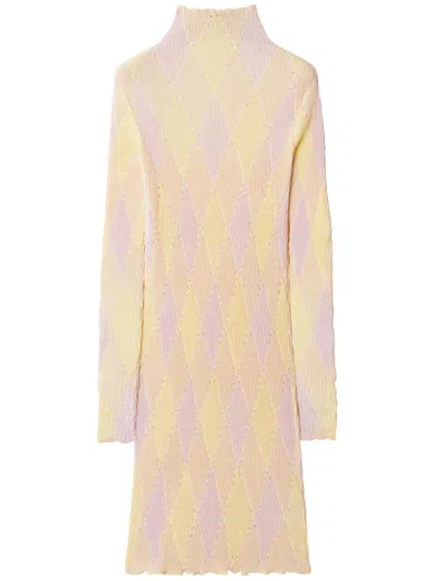 Burberry Argyle Ribbed Knit Dress In Yellow