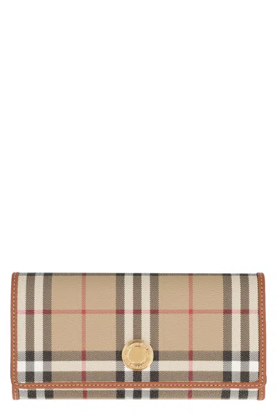 Burberry Beige Check Continental Wallet For Women In Burgundy