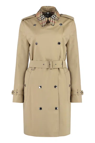 Burberry Beige Cotton Trench Jacket For Women In Brown