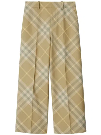Burberry Checkered Design Wool Trousers In Brown