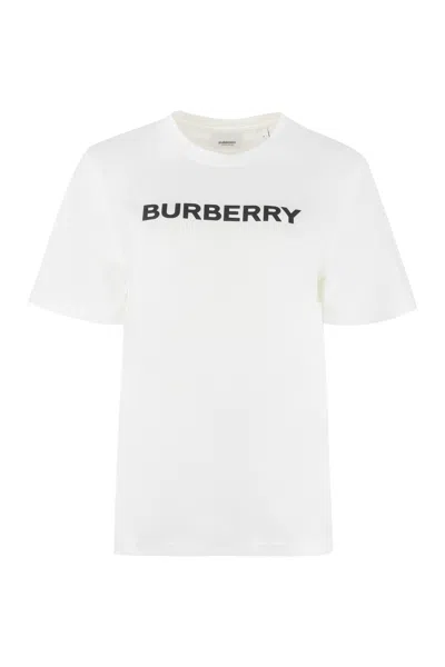 Burberry Cotton T-shirt With Ribbed Neckline For Women In White