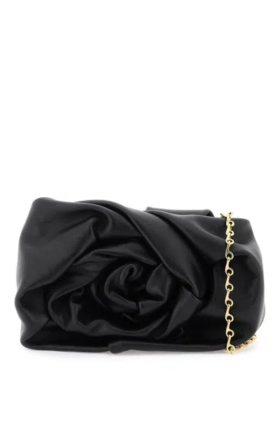 Burberry Gathered Rose Mini Crossbody In Black Leather For Women