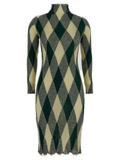 Burberry Green Argyle High-neck Dress For Women