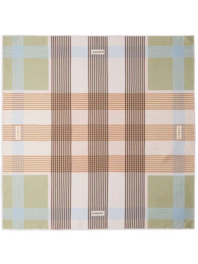 Burberry Green Oliv Mulberry Silk Scarf In Multi