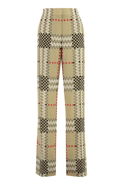 Burberry High-waist Creased Pleated Trousers In Beige With Tartan Pixelato Motif For Women