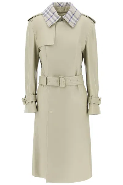 Burberry Long Leather Trench Jacket In Grey