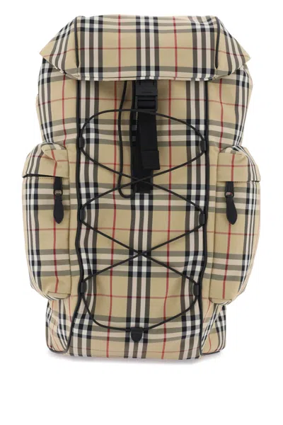 Burberry Men's Beige Checkered Technical Canvas Backpack For Fw23