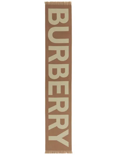 Burberry Men's Intarsia-knit Logo Wool Scarf In Brown
