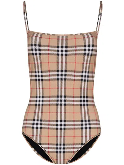 Burberry Vintage Check Beachwear For Women In Camel For Ss24 In Tan