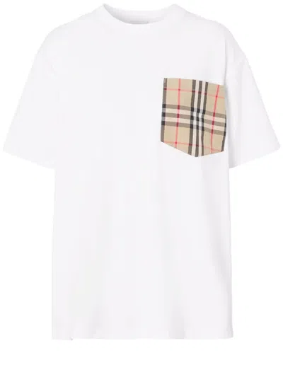 Burberry White Cotton Pocket T-shirt For Women