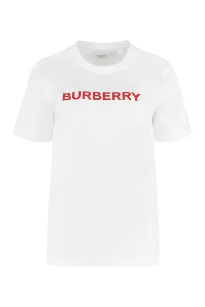 Burberry White Cotton T-shirt With Ribbed Collar For Women