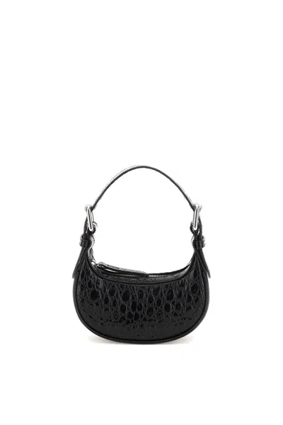 By Far Luxurious Black Crocodile Embossed Leather Mini Handbag