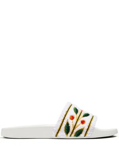 Casablanca Men's White Embroidered Terry Sliders For Ss24